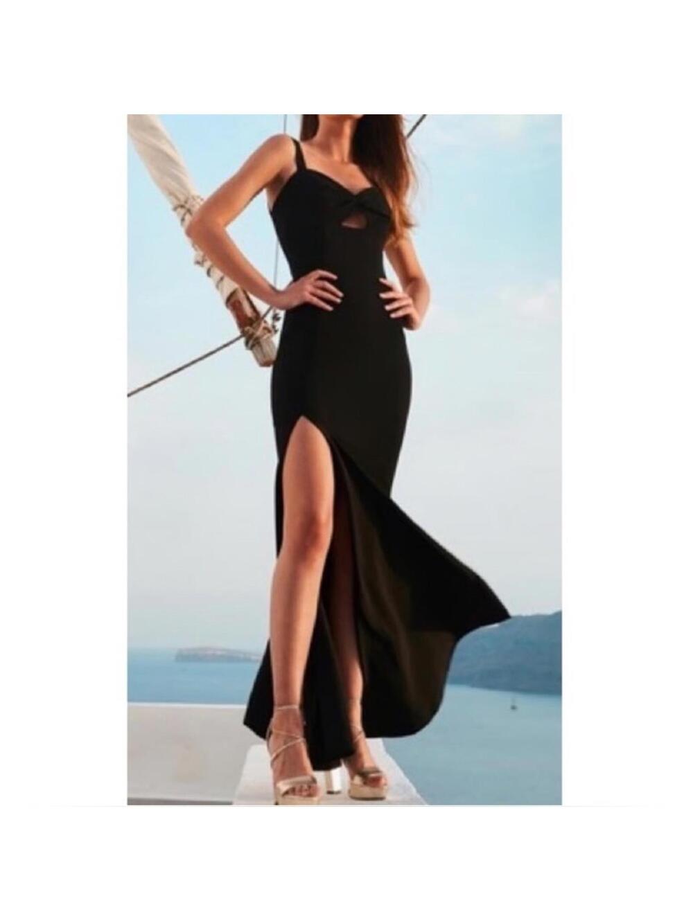 NEW Dress the Population Brooke Classic Black Gown, cutout/slit, size medium